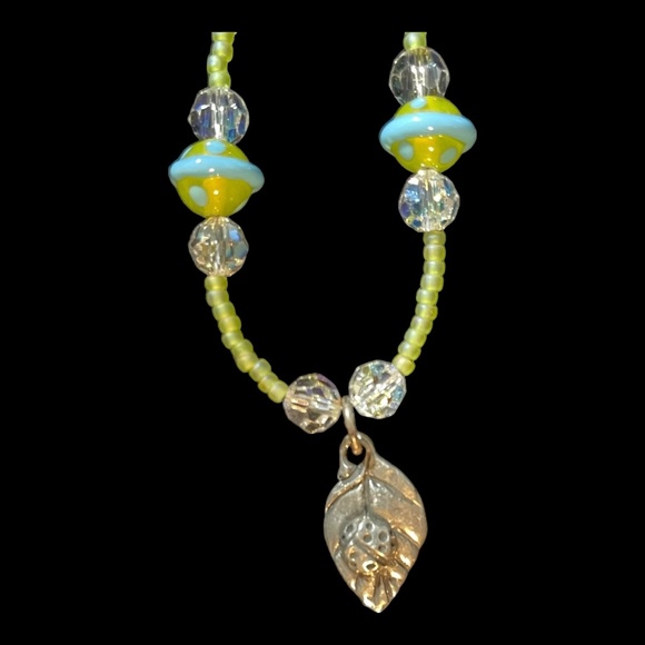 Lady Bug Necklace Beads Crystals Green Blue Seed Beads Makers Piece - Picture 3 of 7